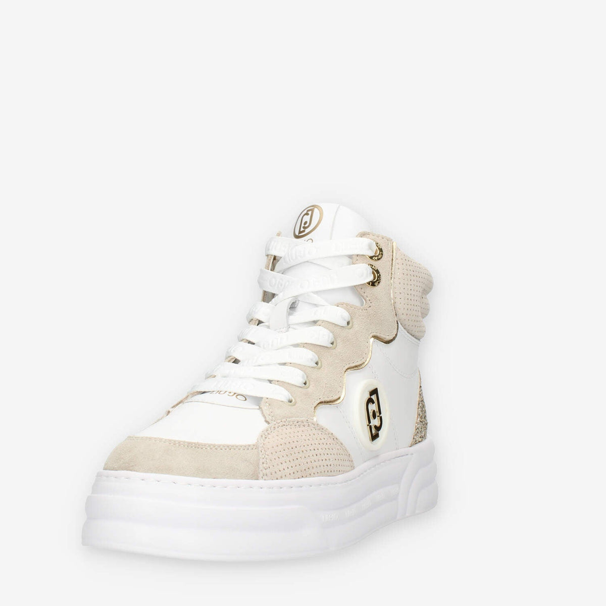 LiuJo Cleo 07 Mid Sneakers alte bianche e beige con glitter