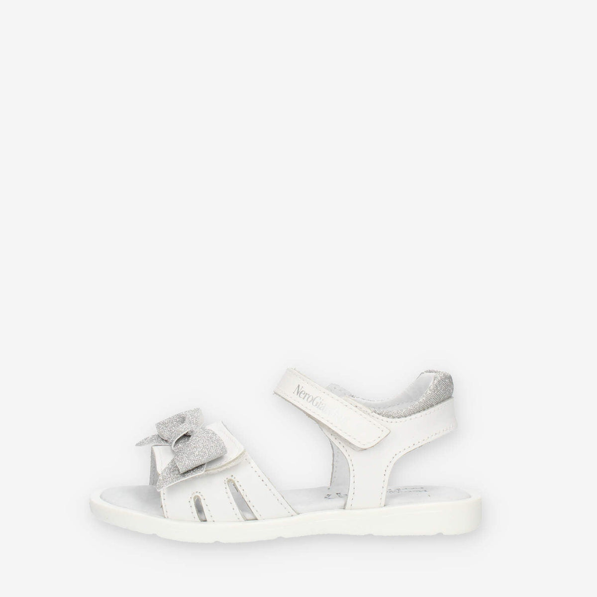 Nero Giardini Sandali bianchi con fiocco glitterato argento
