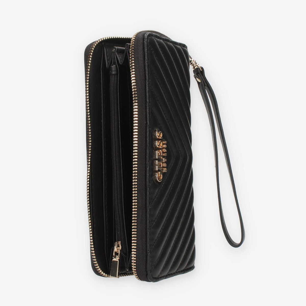 Guess Keillah Portafogli nero trapuntato con zip e polsiera