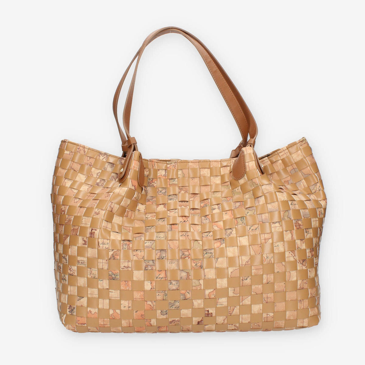 Alviero Martini Prima Classe Borsa Shopping intrecciata cuoio e Geo Classic a 3 scomparti