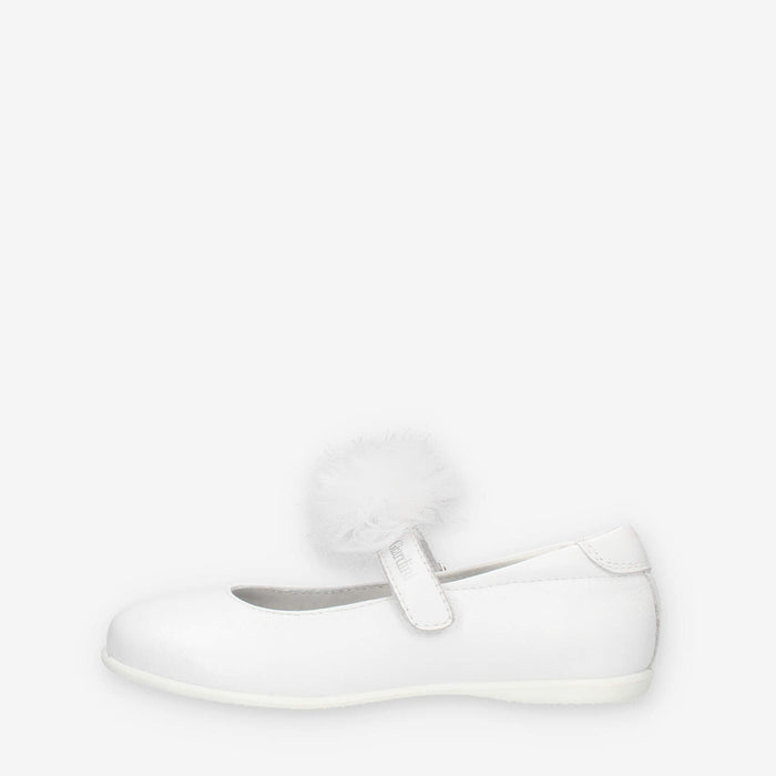Nero Giardini Ballerine bianche da bimba con pon pon di tulle