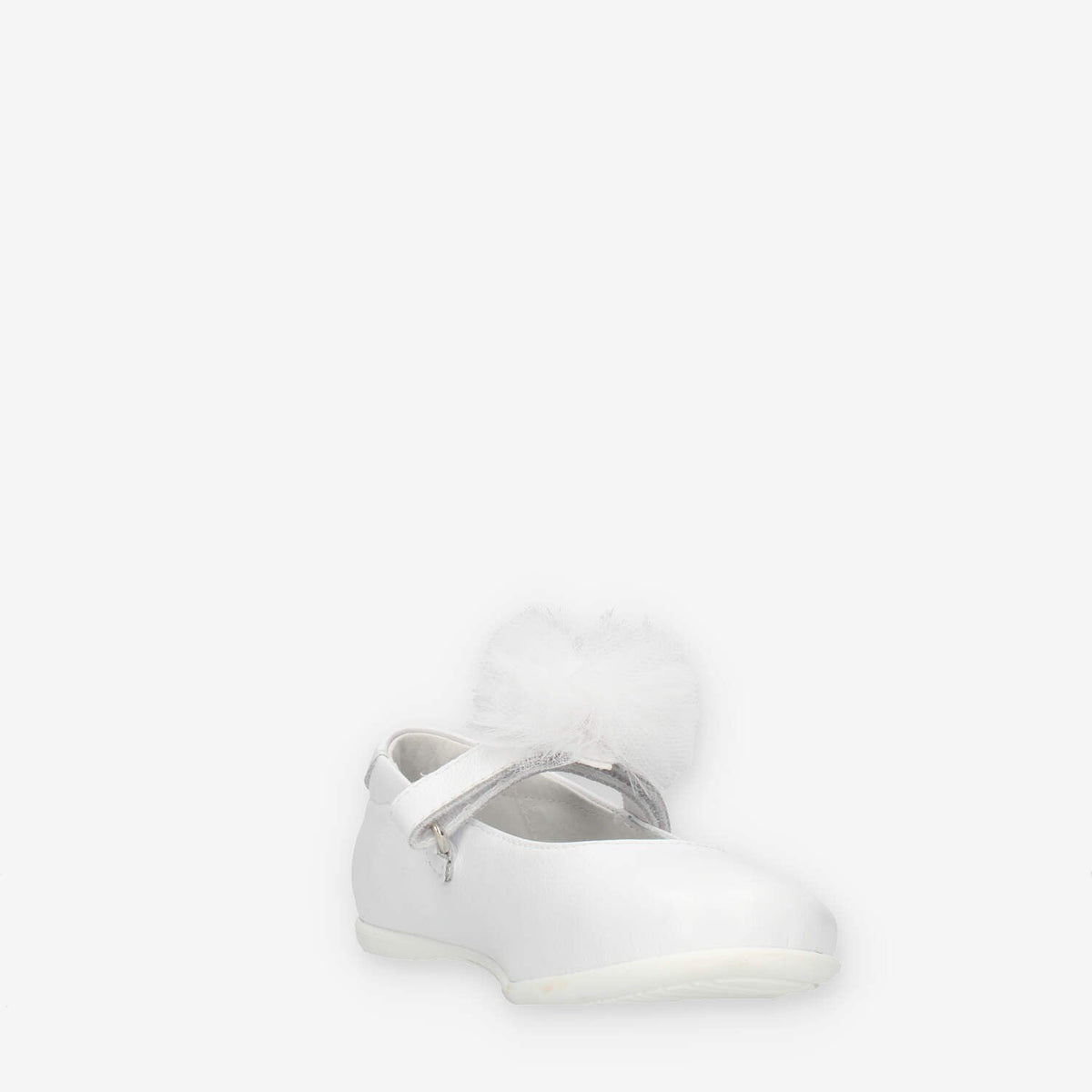Nero Giardini Ballerine bianche da bimba con pon pon di tulle