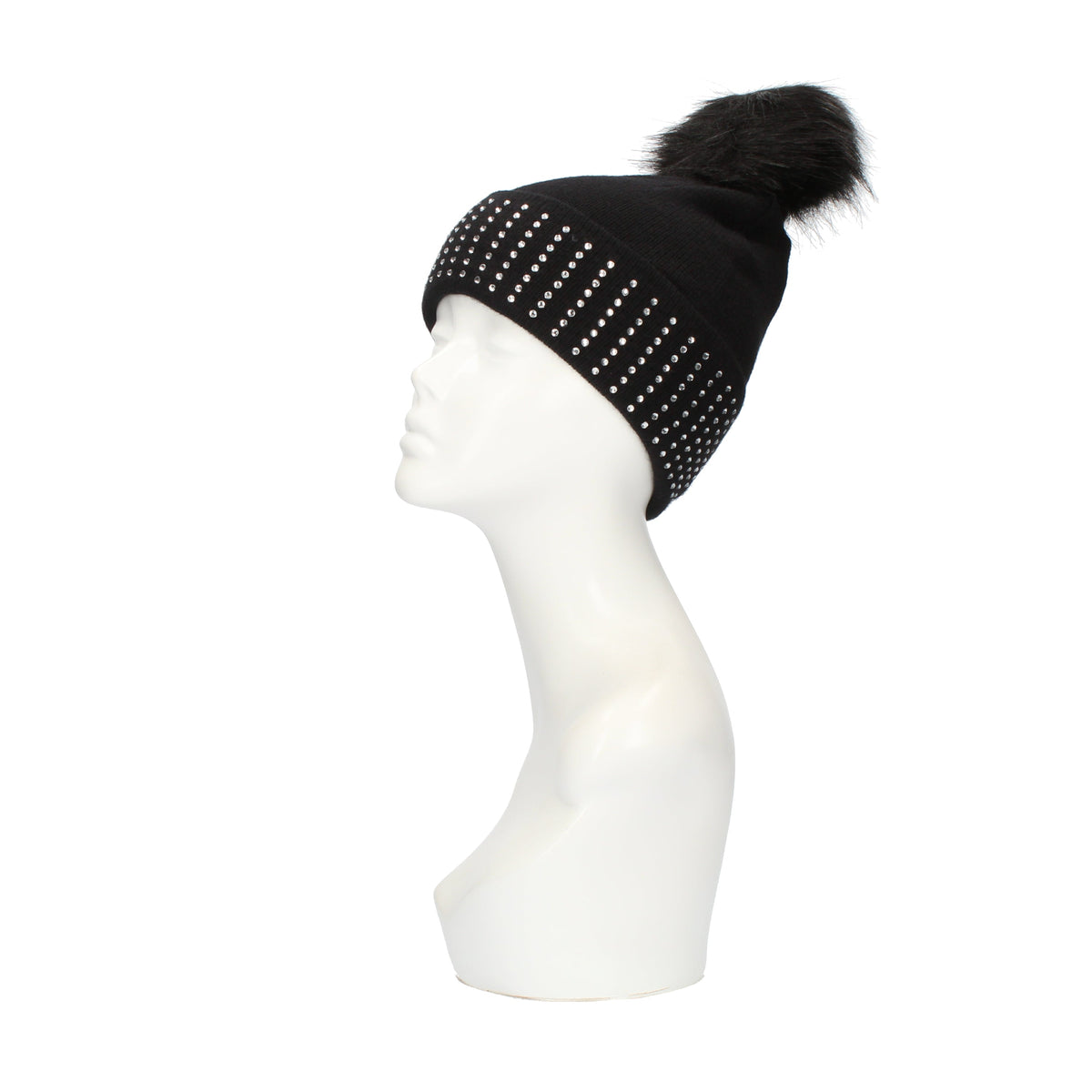 Cappello con strass e pon pon