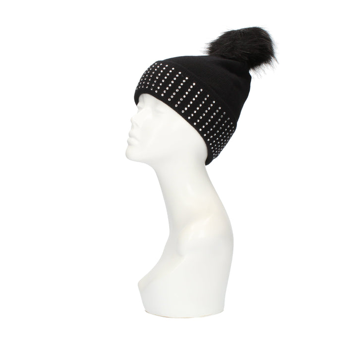 Cappello con strass e pon pon