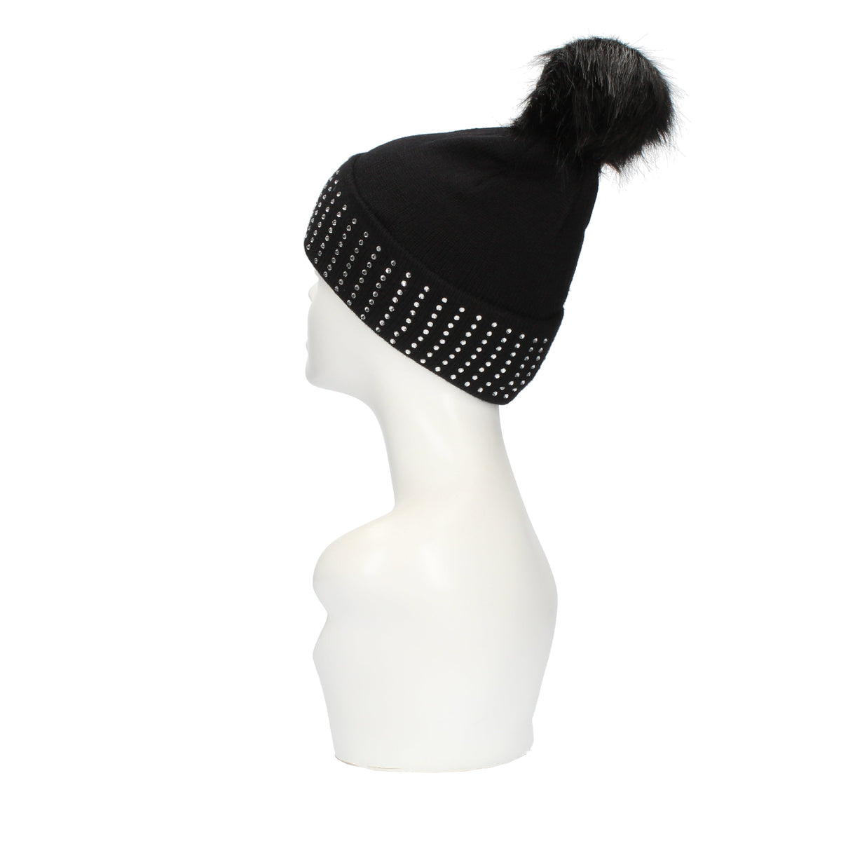 Cappello con strass e pon pon