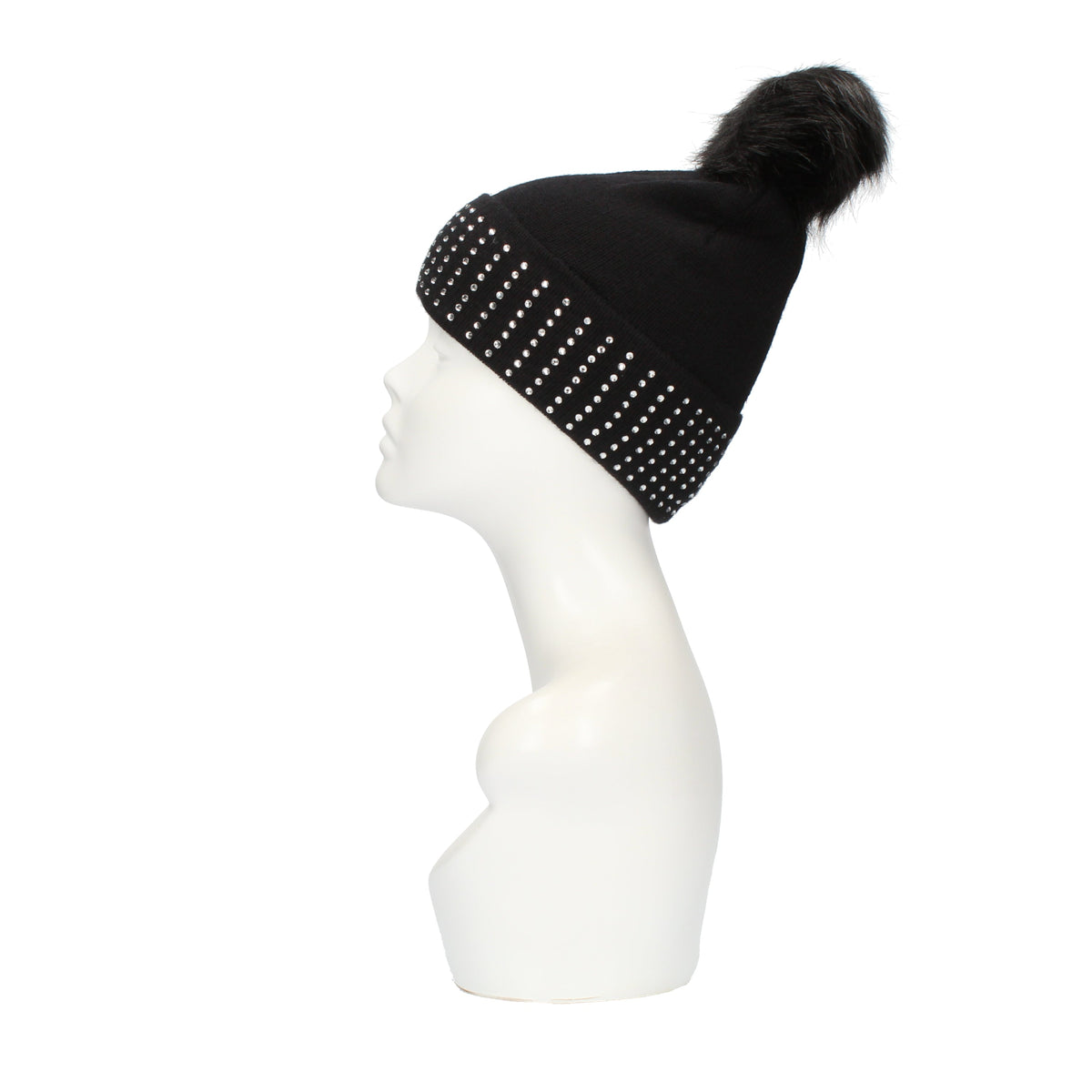 Cappello con strass e pon pon