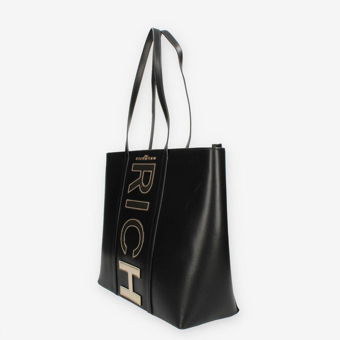 John Richmond Borsa modello Shopping nera con dettagli oro
