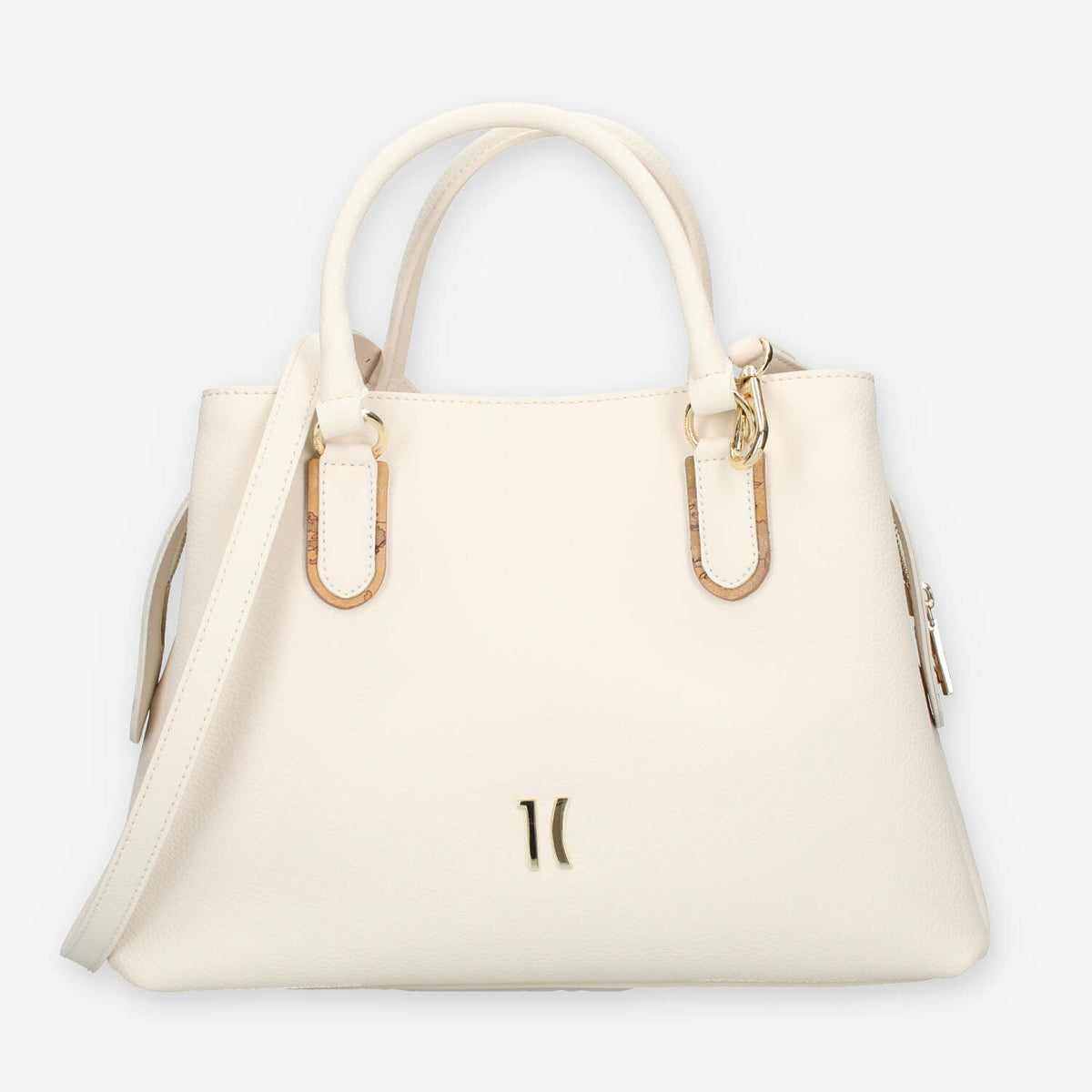 Alviero Martini Prima Classe Borsa a mano a 3 scomparti il pelle avorio e Geo Classic