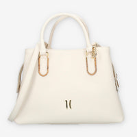 Alviero Martini Prima Classe Borsa a mano a 3 scomparti il pelle avorio e Geo Classic