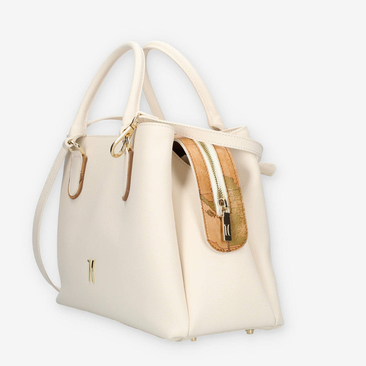 Alviero Martini Prima Classe Borsa a mano a 3 scomparti il pelle avorio e Geo Classic