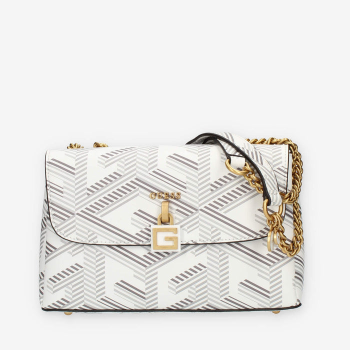 Guess Montreal Borsetta a tracolla a 3 scomparti bianca con lucchetto