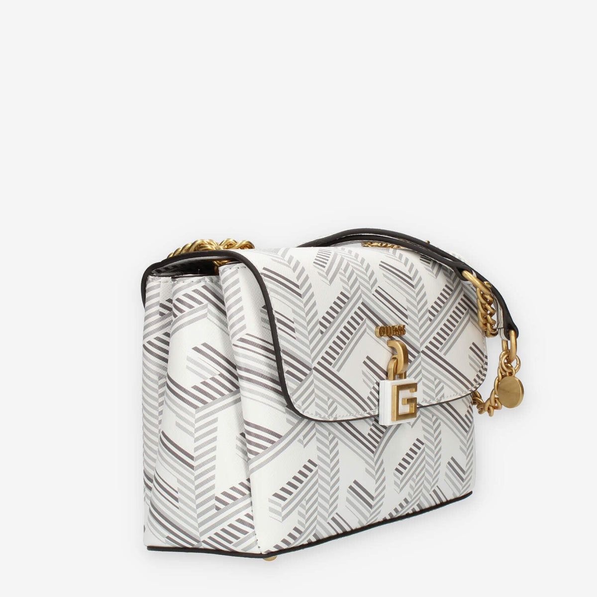 Guess Montreal Borsetta a tracolla a 3 scomparti bianca con lucchetto