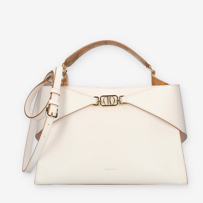 Alviero Martini Prima Classe Borsa a mano a 3 scomparti in pelle avorio