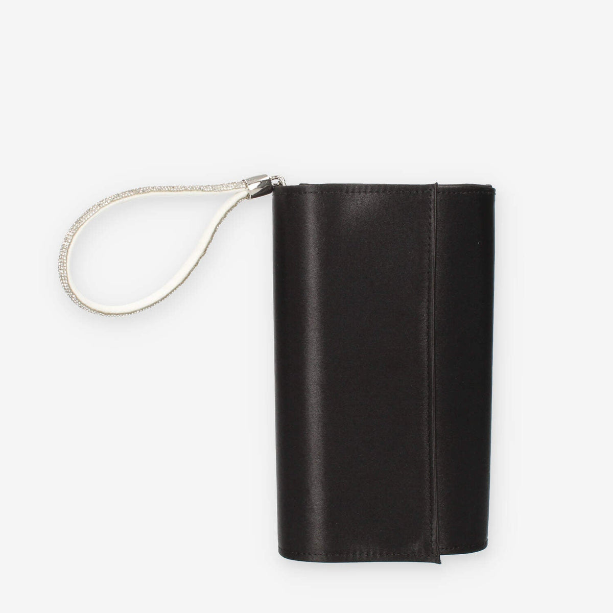 Scarlett Pochette da donna in raso nera con polsiera ricoperta di strass