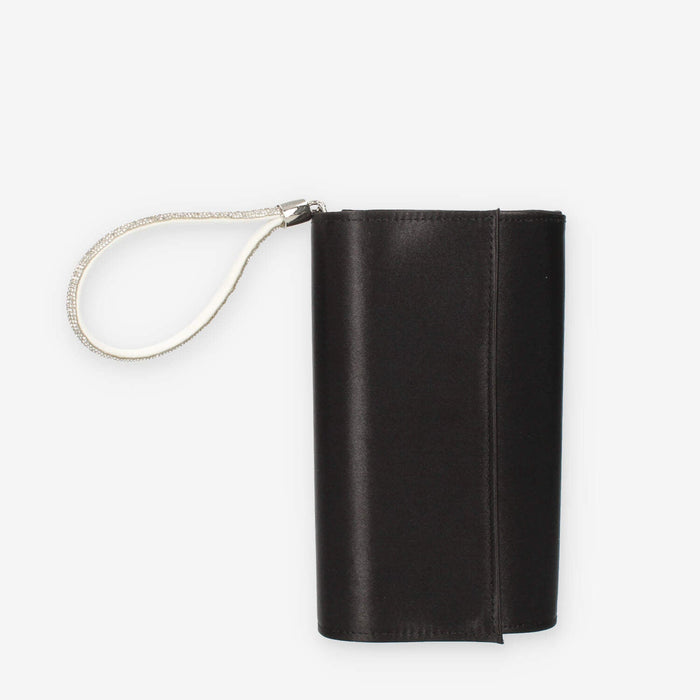 Scarlett Pochette da donna in raso nera con polsiera ricoperta di strass