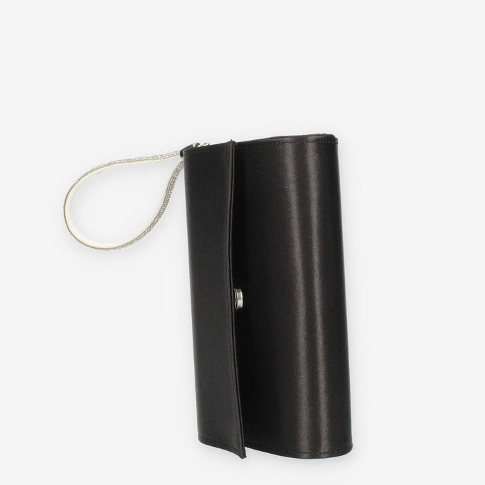 Scarlett Pochette da donna in raso nera con polsiera ricoperta di strass
