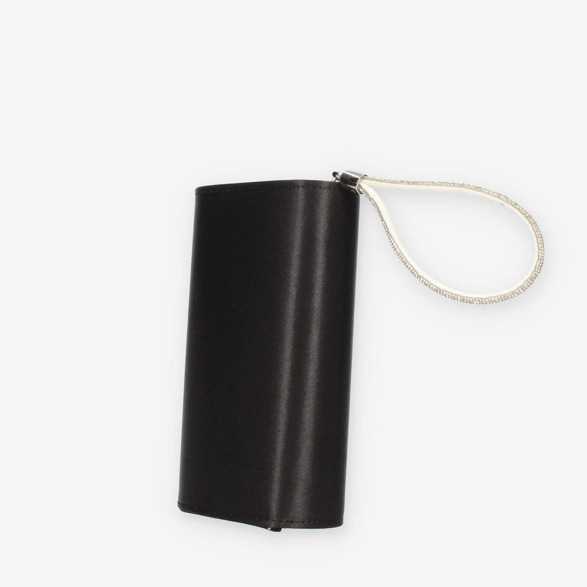 Scarlett Pochette da donna in raso nera con polsiera ricoperta di strass