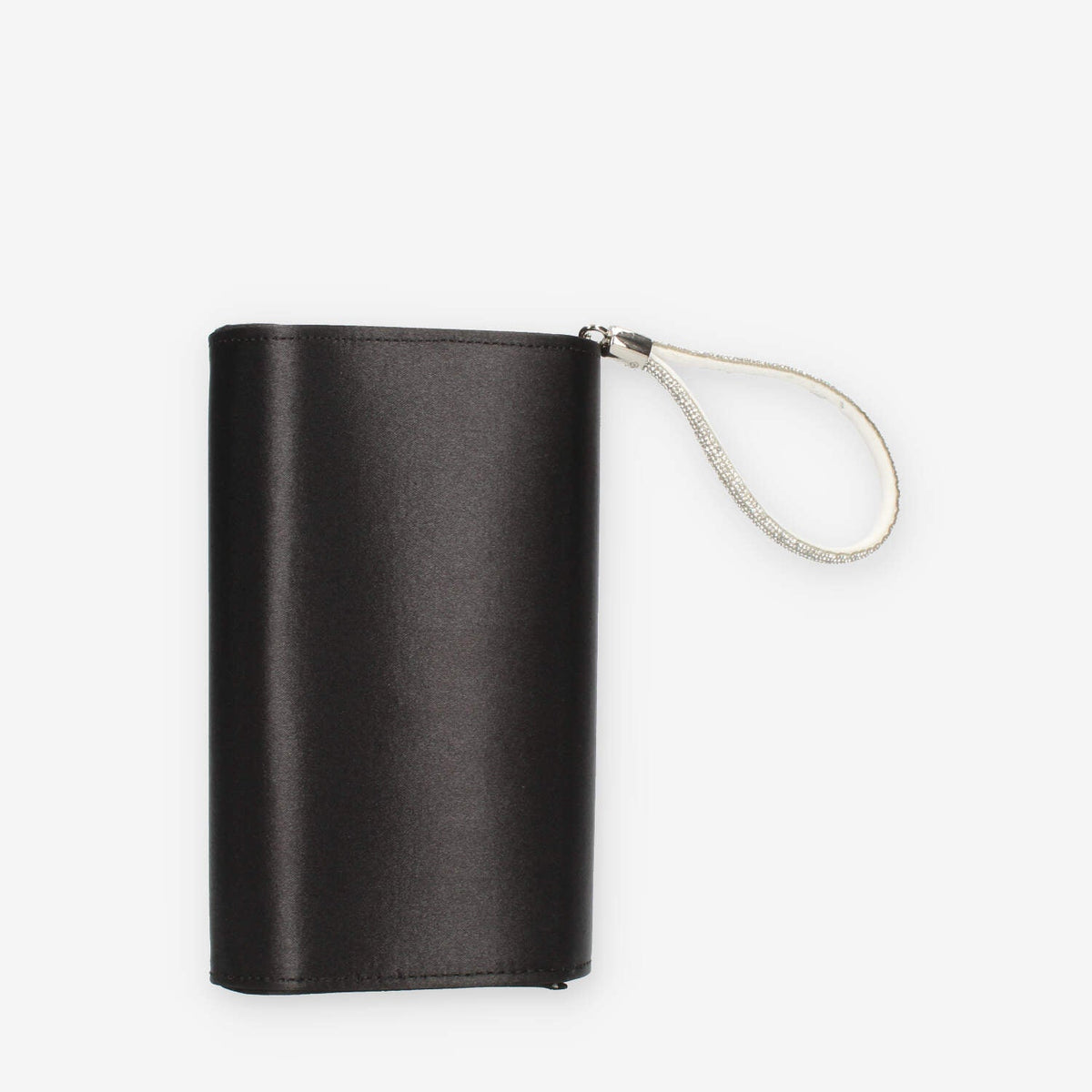 Scarlett Pochette da donna in raso nera con polsiera ricoperta di strass