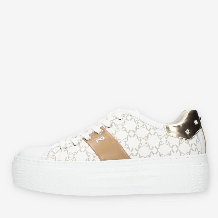 Nero Giardini Sneakers da donna bianche e cuoio logate