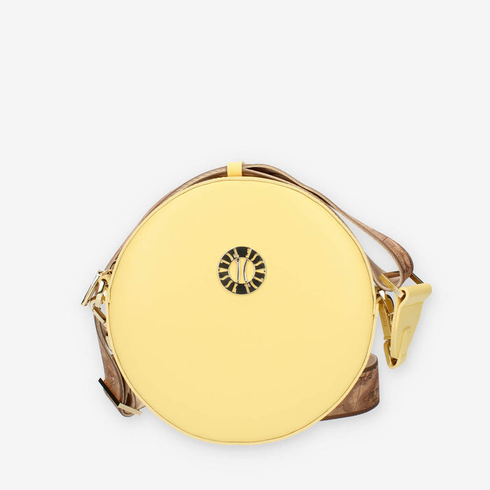 Alviero Martini Prima Classe Borsetta a tracolla tonda gialla con tracolla Geo Classic
