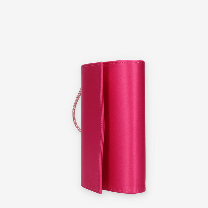 Scarlett Pochette da donna in raso fuxia con polsiera ricoperta di strass