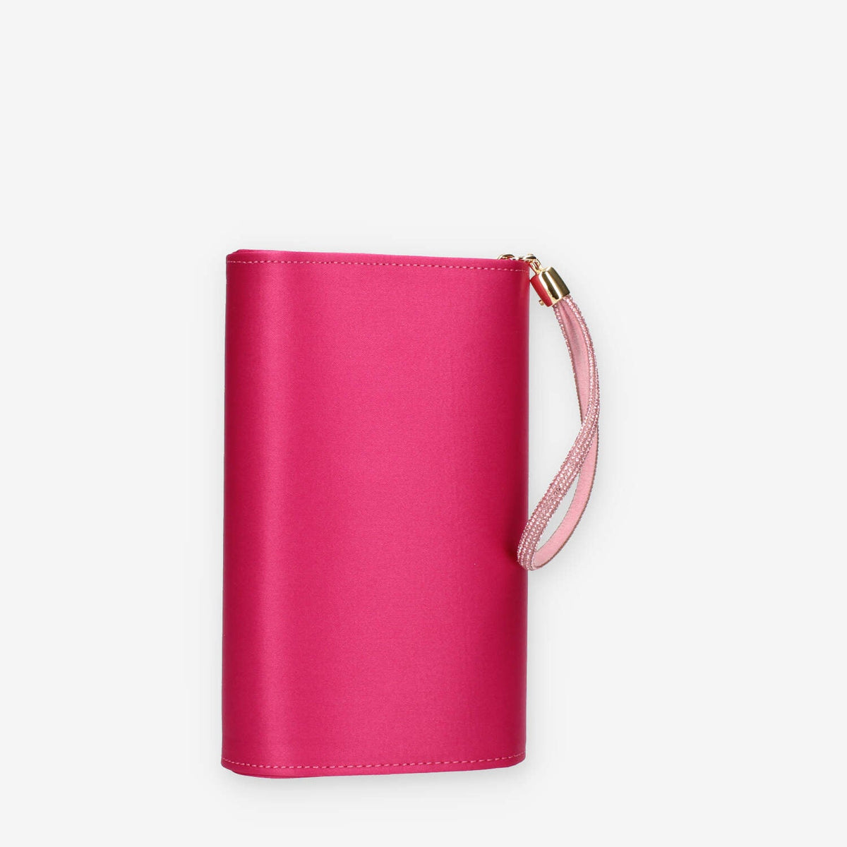 Scarlett Pochette da donna in raso fuxia con polsiera ricoperta di strass