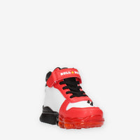 Bull Boys T-Rex Sneakers alte bianche rosse e nere da bimbo con luci