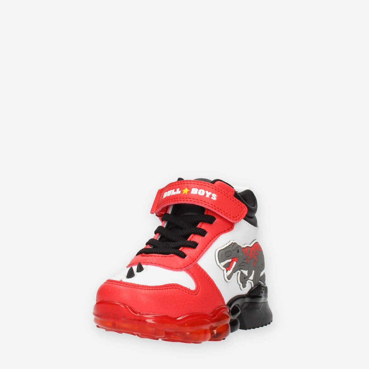 Bull Boys T-Rex Sneakers alte bianche rosse e nere da bimbo con luci