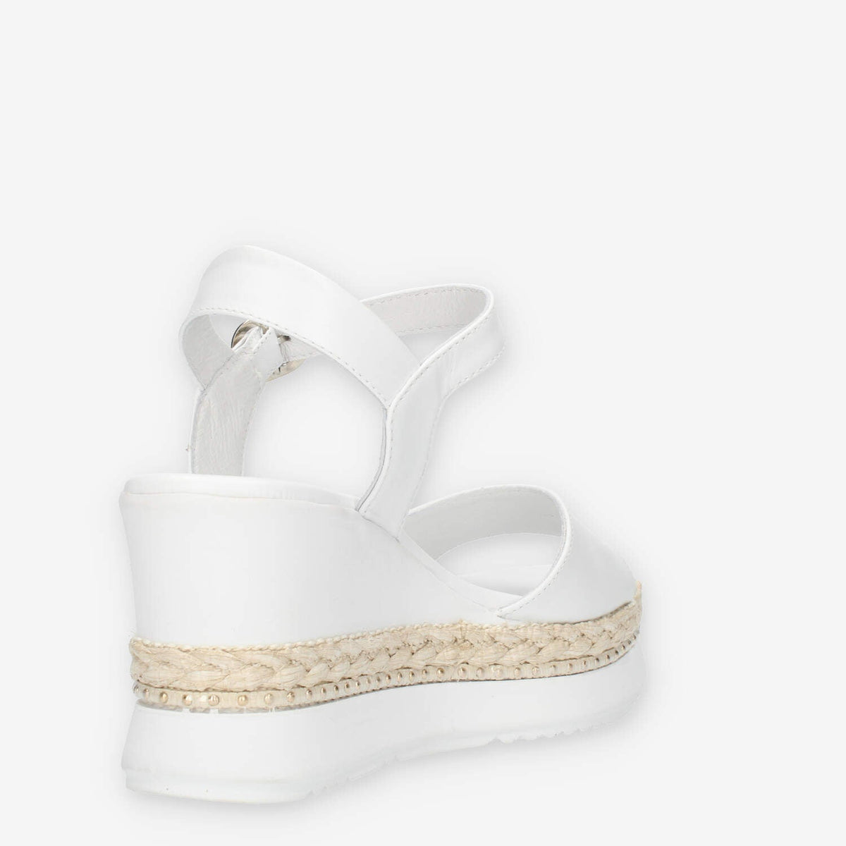 Nero Giardini Sandali bianchi da donna con zeppa con corda e borchie