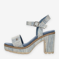 Refresh Sandali azzurri da donna con tacco e plateau rivestiti