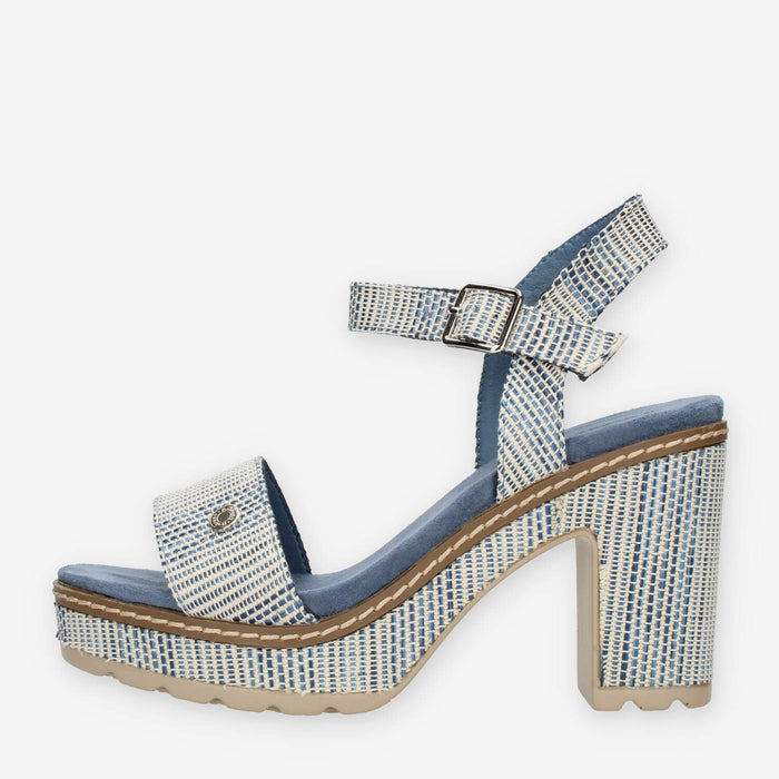 Refresh Sandali azzurri da donna con tacco e plateau rivestiti