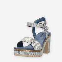 Refresh Sandali azzurri da donna con tacco e plateau rivestiti