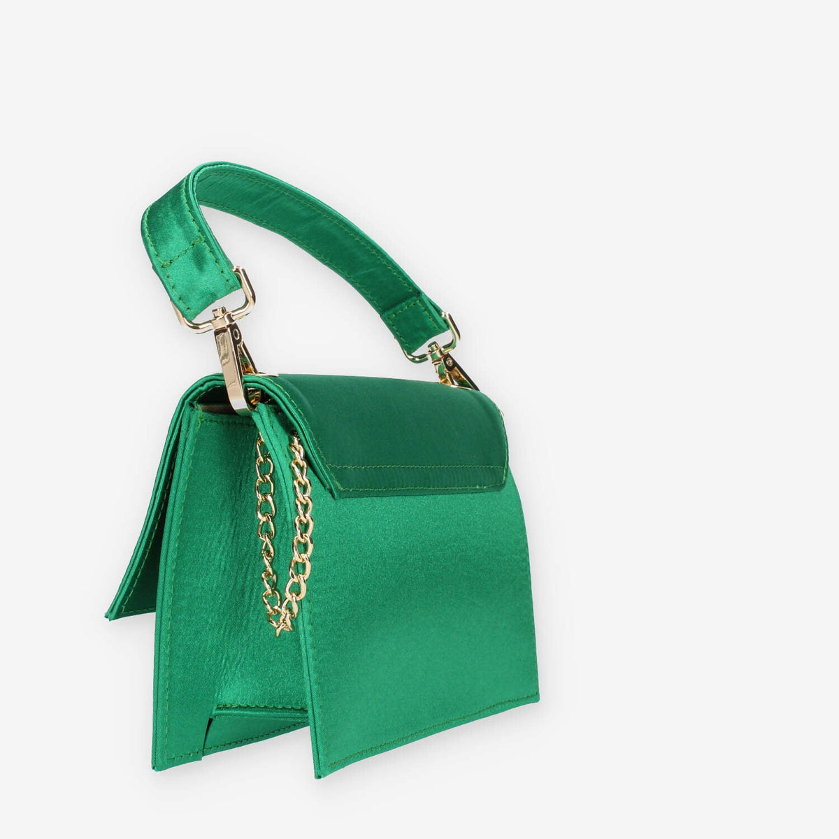Scarlett Borsetta a tracolla da donna in raso verde smeraldo con manico staccabile