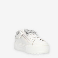 Nero giardini Sneakers basse bianche e argento con fiocco glitterato