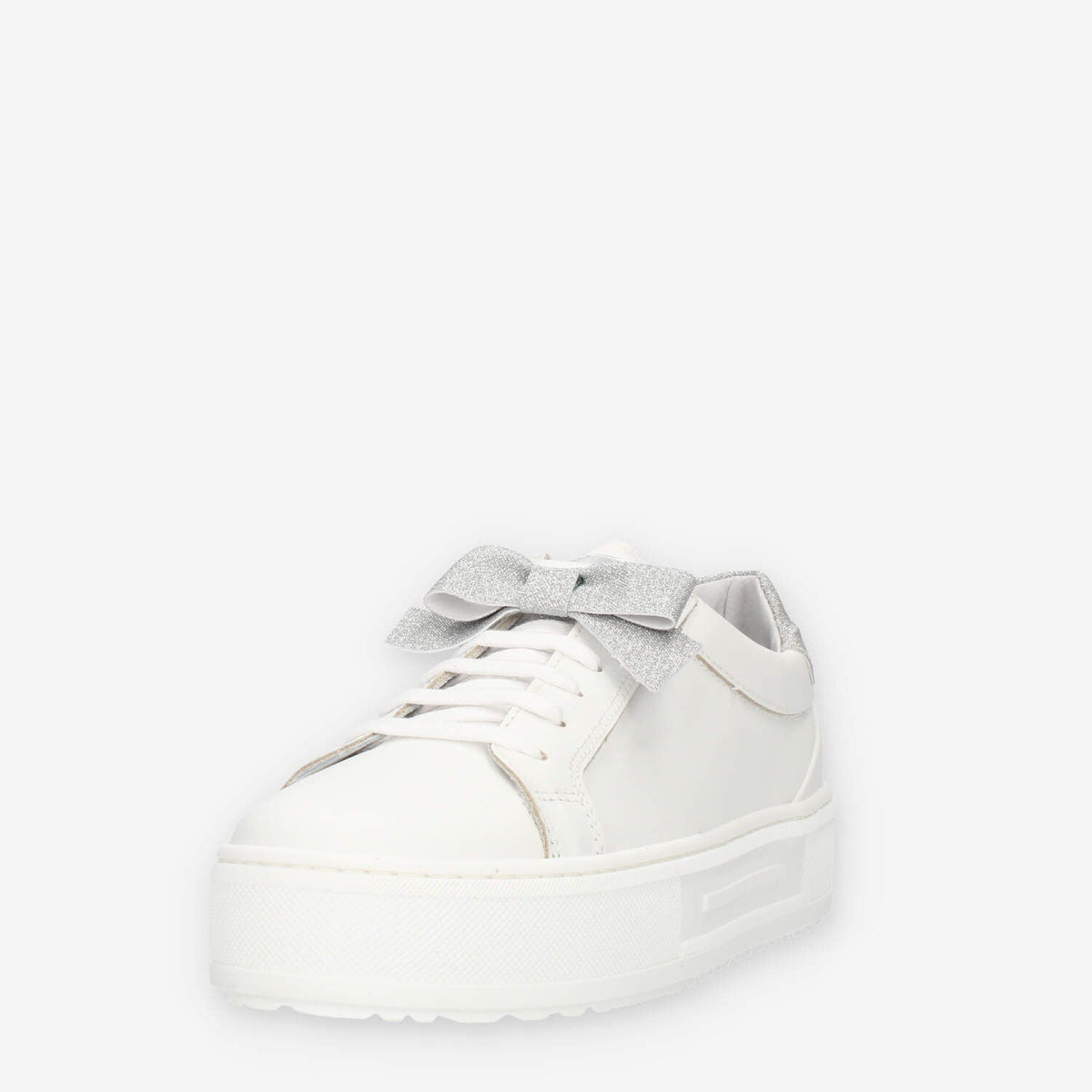 Nero giardini Sneakers basse bianche e argento con fiocco glitterato