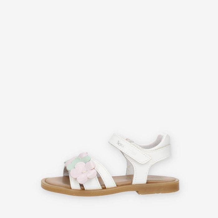 Nero Giardini Sandali bianchi da bimba con fiori rosa e verdi