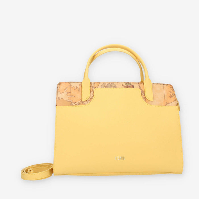 Alviero Martini Prima Classe Borsa a mano a 3 scomparti in saffiano giallo e Geo Classic