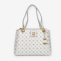 Guess Alva Borsa a spalla a 3 scomparti logata avorio e rosa
