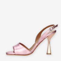 L'Amour Sandali da donna laminati rosa con tacco a rocchetto