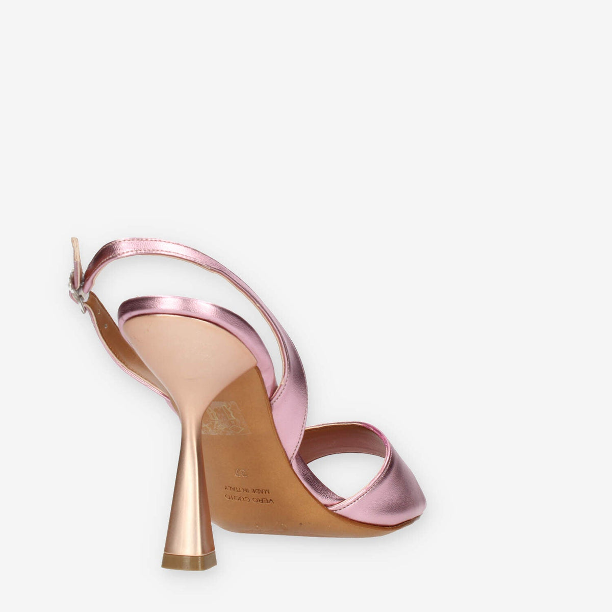 L'Amour Sandali da donna laminati rosa con tacco a rocchetto