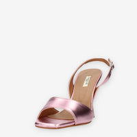 L'Amour Sandali da donna laminati rosa con tacco a rocchetto