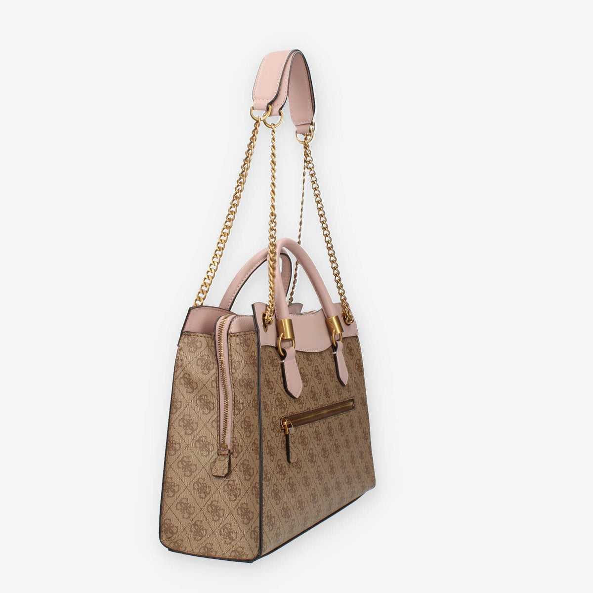Guess Nell Logo Borsa a spalla a 3 scomparti marrone logata e rosa