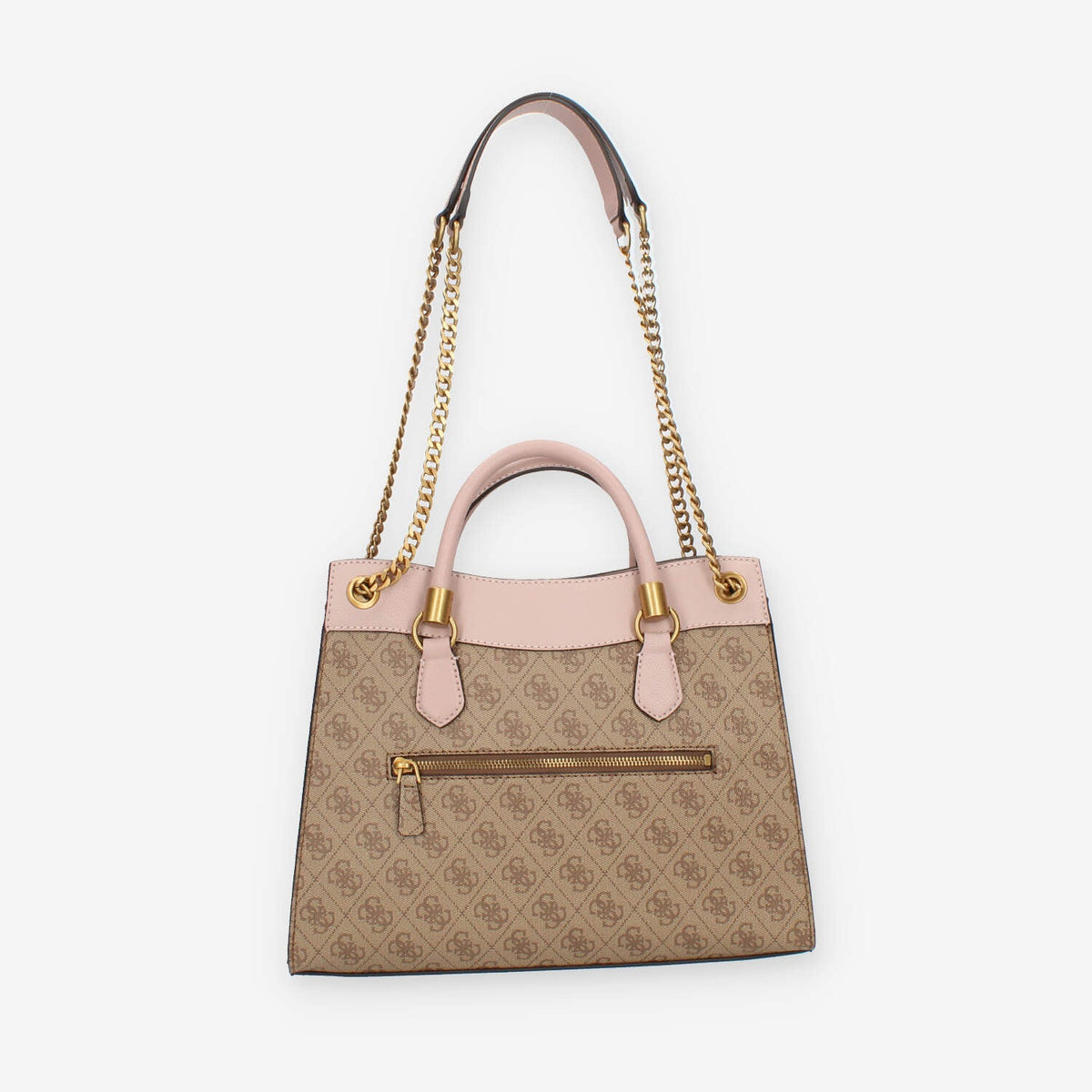 Guess Nell Logo Borsa a spalla a 3 scomparti marrone logata e rosa