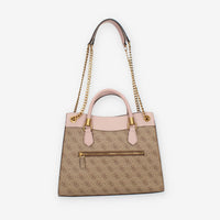 Guess Nell Logo Borsa a spalla a 3 scomparti marrone logata e rosa