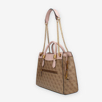 Guess Nell Logo Borsa a spalla a 3 scomparti marrone logata e rosa