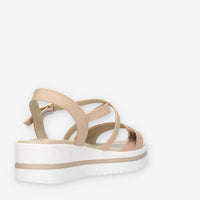 Valleverde Sandali beige e rame con cinturino e zeppa