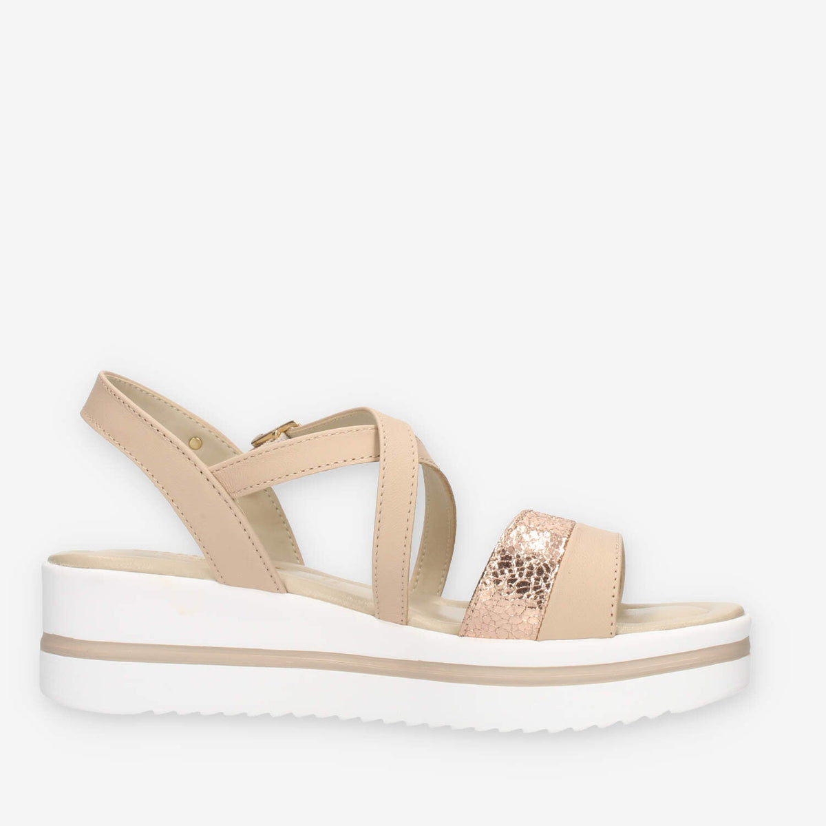 Valleverde Sandali beige e rame con cinturino e zeppa