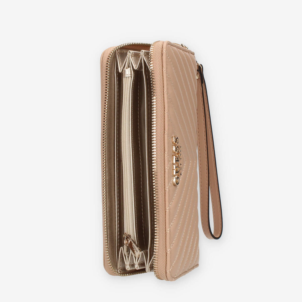 Guess Keillah Portafogli beige trapuntato con zip e polsiera