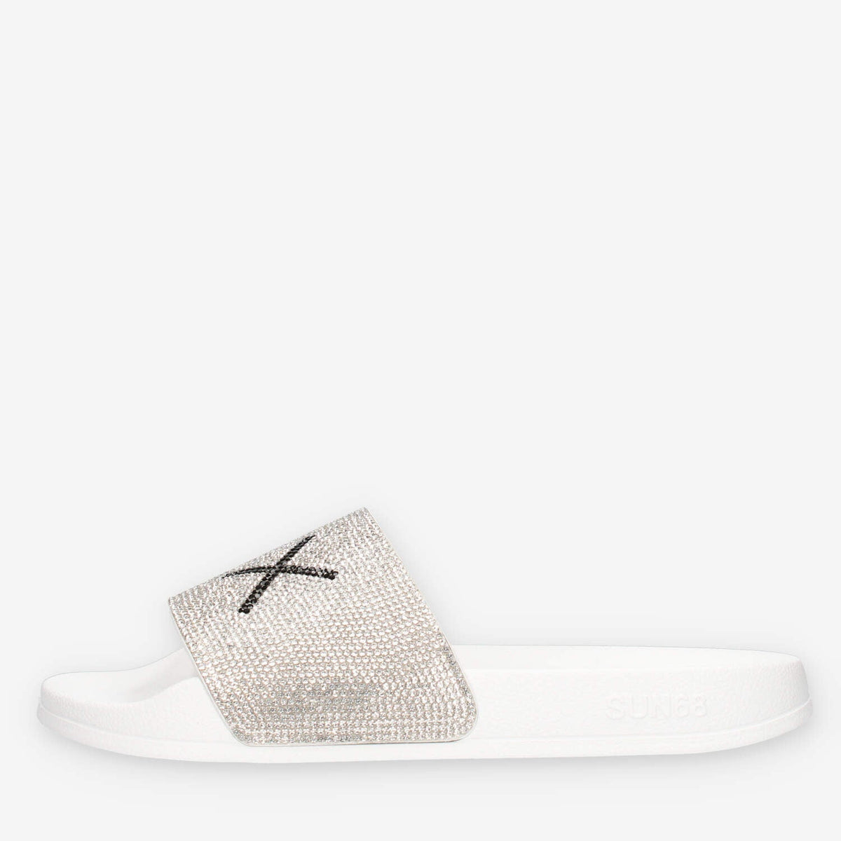 Sun 68 X36211-01BIANCO SLIPPERS STRASS LOGO Ciabatte bianche da donna