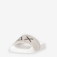 Sun 68 X36211-01BIANCO SLIPPERS STRASS LOGO Ciabatte bianche da donna